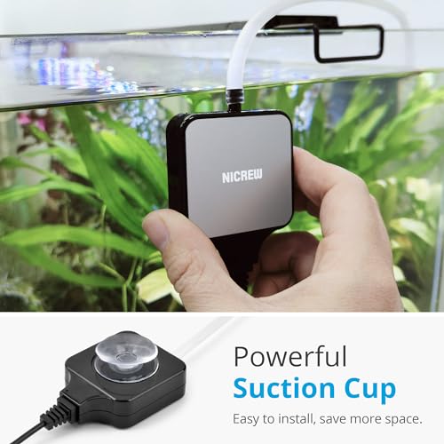 NICREW Nano Silent Aquarium Air Pump Black, Aquarium Aerator with Accessories for Up to 10 Gallon Fish Tank, Super Quiet, 0.3 L/min, 1.5 Watts - color: Black, size: up to 10 gallon