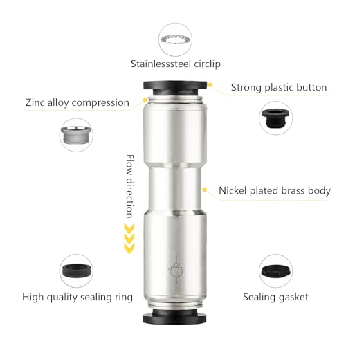 Yoebor 3/8" OD Check Valve Push to Connect One Way Inline Air Pneumatic Valves, Nickel Plated Brass & Plastic (Pack of 2) - size: 3/8" OD