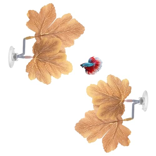 M METERXITY 2-Pack Betta Fish Leaf Pad, Hammock Plant Leaf Pad, Realistic Resting Fish Rest Bed for Fish Tank Decorations/Aquarium Accessories/Spawning Grounds [Yellow, Grape Leaves-Shaped] - color: Yellow