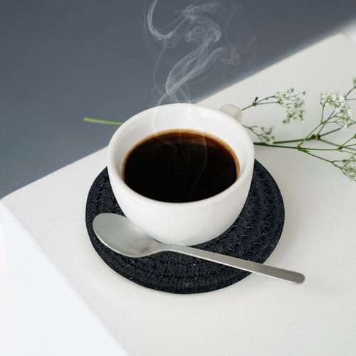 ABenkle 8 Pcs Drink Coasters with Holder, Cotton Woven Absorbent Coasters for Drinks, Minimalist Home Decor Coaster Set for Wooden Tabletop Protection Table, 4.3 inches - color: Black, size: 8 Pcs