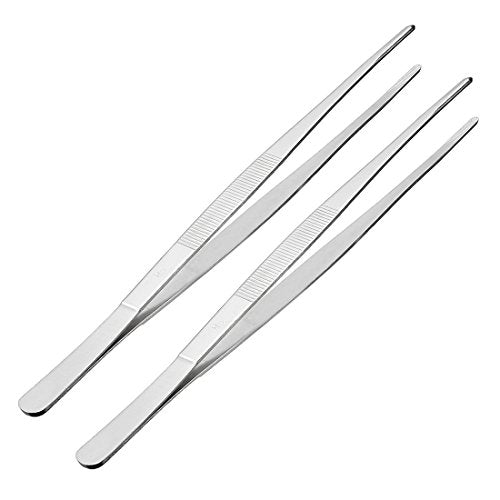 uxcell 2 Pcs 12-Inch Stainless Steel Straight Blunt Tweezers with Serrated Tip Daily Garden Tool - size: 12 inch