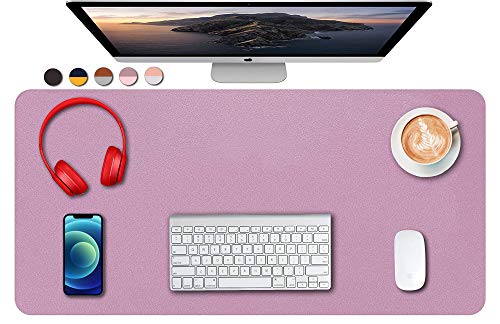 SUJAYU Dual Sided PU Leather Desk Pad, Mouse Pad, Office Desk Mat, Non-Slip Laptop Desk Pad, Waterproof Desk Writing Pad for Office and Home (31.5" x 15.7", Pink+Purple) - color: Pink+purple, size: 15.7" x 31.5"