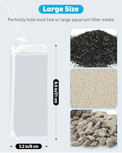 Pawfly 4 Pack Aquarium Filter Media Bags with Drawstring 150 Micron Aquarium Mesh Bag for Fine Resins, Activated Carbon, Bio Filter Balls, 8" x 3" Ceramic Rings