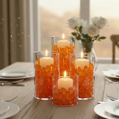 PMLAND 3Lbs Orange Acrylic Ice Rocks – Bulk 550 Pieces Crushed Clear Fake Ice Gems for Vase Filler, Wedding Centerpieces, Table Scatter, DIY Crafts & Aquarium Décor - color: Orange