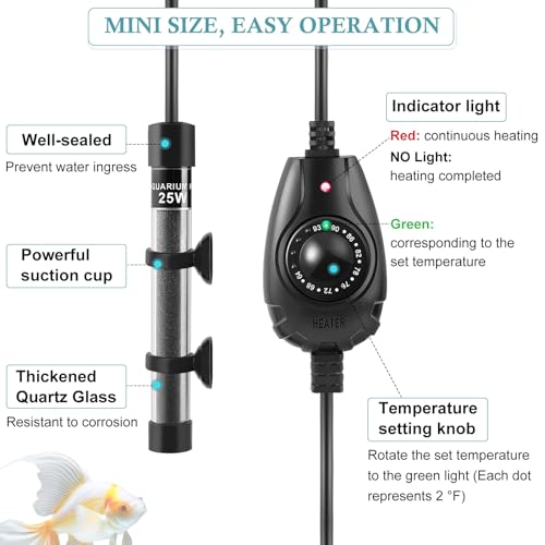 HITOP 35W Super Mini Aquarium Heater: Adjustable Heater for Small Fish Tank 4-10Gallons, with External Controller, Betta Heater for Fish Bowls(35W) - style: 35W(4-10Gal)