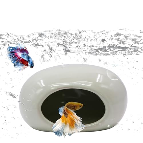 Saim Aquarium Ceramic Cave Decorations, Betta Fish Tank Accessories for Shrimp Cichlid Hiding Breeding Small Fish Bowl Hide Toys Hideout House - Light Green