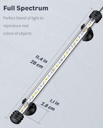 Pawfly 5 W Aquarium LED Light 11 Inch Underwater Fish Tank Light with Full Spectrum IP68 Waterproof White Blue Red Lights with Daytime & Night Mode Timer Auto On/Off and Adjustable Brightness - color: Basic (Timing Function), size: 11 Inch