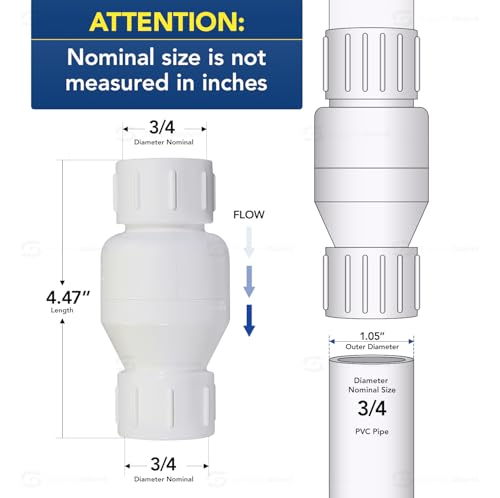 MIDLINE VALVE PVC Inline Check Valve for Backflow Prevention 3/4'' Solvent Connections White Plastic - size: 3/4 in.