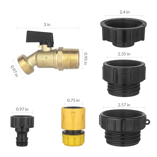 wantmatch IBC Tote Adapter 275-330 Gallon IBC Tote Water Tank Fittings,IBC Tote Garden Hose Adapter,Lead-Free Compliant Brass Garden Hose Valve with 3 Adapter,Apply to IBC Containers, Ton Barrels - color: Black Handle Valve