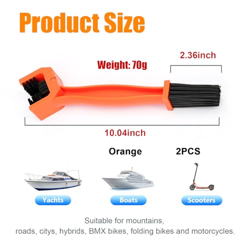 Ziciner 2 PCS Motorcycle Chain Brush, Bike Chain Cleaning Brush with Double-Ended Brushes, Durable Motor and Bicycle Chain Gears Maintenance Cleaning Tool, Motorcycle Accessories (Orange) - color: Orange, 2 Pcs
