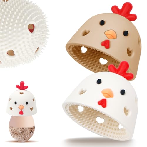 2PCS Silicone Egg Cleaner for Fresh Eggs, Egg Washer for Fresh Eggs, Egg Scrubber for Fresh Eggs, Reusable Cleaning Tools for Chicken Coop Accessories Cute Easter Gifts (White + Brown) - color: White + Brown