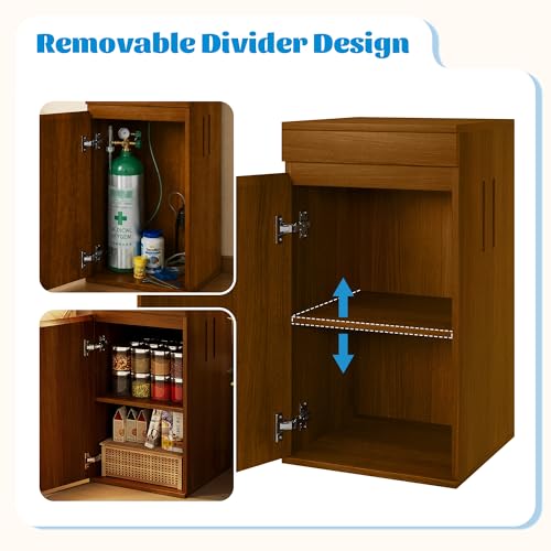 10-15 Gallon Aquarium Stand with Power Outlets, Farmhouse Fish Tank Stand, Reptile and Terrarium Stand with Drawer and Cabinet Storage, Sturdy Heavy Duty 16.9" - color: Brown 16.9" L