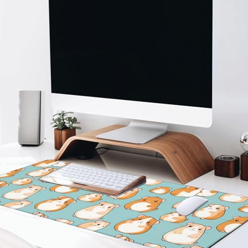 Cartoon Hamster Large Gaming Desk Mat,Rubber Non-Slip Cute Animal Aqua Mouse Pad,31.5x11.8x0.12in Extended Light Blue Mousepad,Game Lover Mice Pads Gifts,Office Home Deskmat Decor - color: Hamster