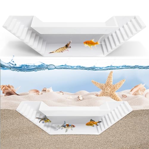 Aquarium Underground Tunnel Small Fish Cave Hideout with 2 Entrances Under Gravel Viewing Shrimp Tunnel Plastic Fish Tank Decoration (White)