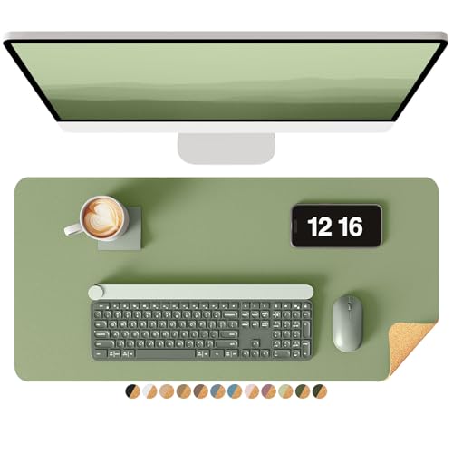 YSAGi Double-Sided Desk Pad, 23.6"x13.7"Leather Desk Mat, Eco Cork Desk Pad Protector,Large Mouse Pad,Waterproof Desk Blotter for Office/Home(Bamboo Green) - color: Bamboo Green, size: 23.6" x 13.7"