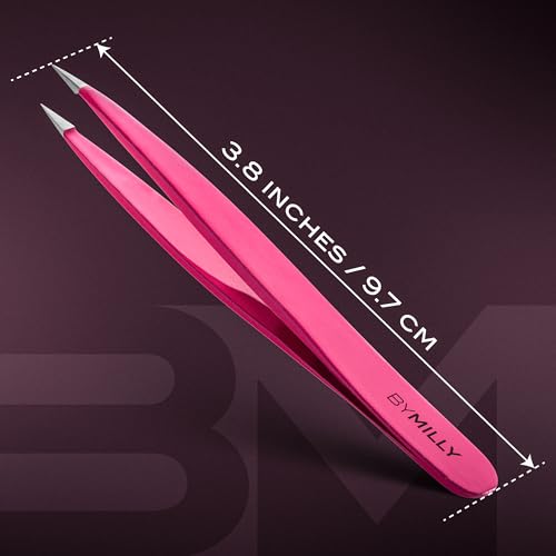 Pointed Tweezers | High Carbon Stainless Steel Needle Nose | Fine Point Precision Hair Removal | Perfectly Aligned & Hand-Filed Sharp | Pink - color: Pink