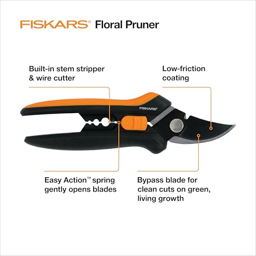 Fiskars Floral Pruning Shears - Plant Cutting Scissors/Garden Clippers For Deadheading and Working with Flowers - Black/Orange - style: Floral Pruner