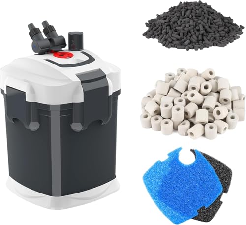 fishkeeper 528GPH Canister Filter, 3-Stage Filtration Aquarium Filter with Quartz Balls and Filter Cotton, Ultra-Quiet External Aquarium Canister Filter for Freshwater and Saltwater up to 150Gal - size: Upgraded-35W up to 528GPH