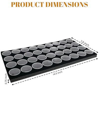 Novel Box Gem Jars 36 Medium Size Gemstone tray | Black Tray Foam Sheet 14.5X7.8X0.75 | Jewelry Display Rock Storage Box Insert | Gemstone display Trays for Collectibles - color: Black Foam Liner with 36 Gem Jars