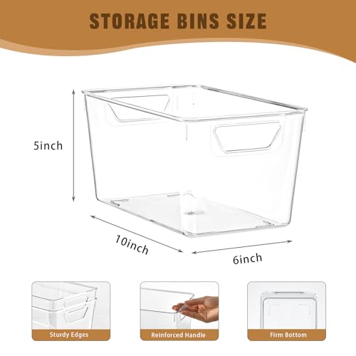 Freebat 12 Pack Middle Organizers and Storage, Pantry Organization and Storage Bins, Cabinet Organizer, Clear Plastic Storage Containers with Handle，Acrylic Storage Bins for Cabinet, Fridge - color: Mid 12pack