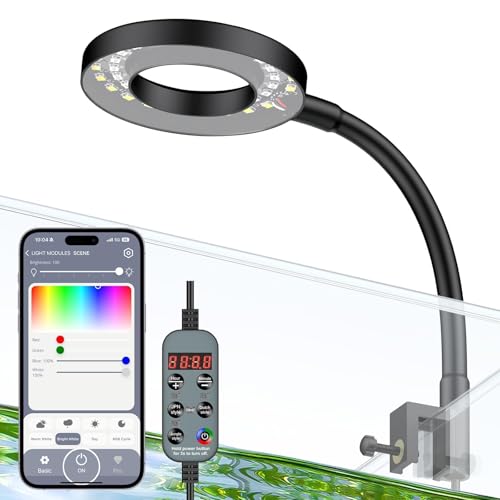 Pawfly Aquarium Light, 6 W Bluetooth Fish Tank Light, Full Spectrum Clip On Aquarium Lights for 1-5 Gallon Tanks, USB 24/7 LED Lights with Timer & Adjustable Brightness (Adapter Not Included)