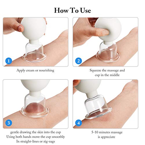BBTO 4 Pieces Glass Cupping Set Glass Silicone Cupping Cups Massage Vacuum Suction Cupping Cups for Body Face Leg Arm Back Shoulder Muscle and Joint Pain (White) - color: White