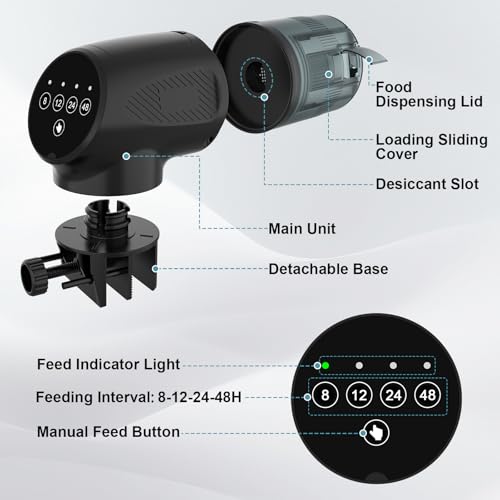 fishkeeper Automatic Fish Feeder for Aquarium: Moisture-Proof Auto Feeders Dispenser for Small Tank Turtle Betta Koi - Battery Food Feeding Timer for Flakes Pellet Vacation Weekend Day - size: 200ML