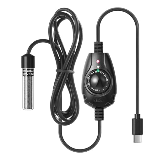 Mini Type-C Aquarium Heater, Small Adjustable Heater with External Controller for up to 2.5Gallon Small Fish Tank, Nano Fish Tank Heater, Betta Heater for Fish Bowls