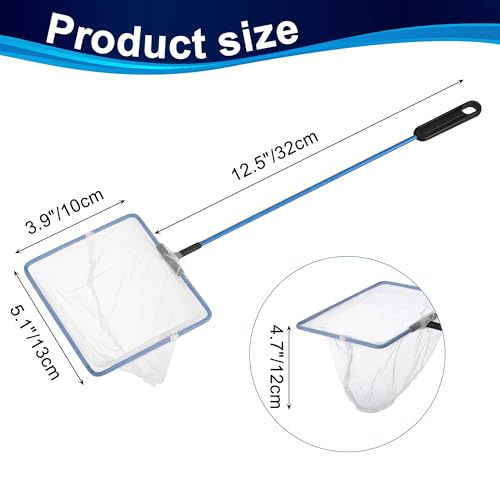 Mogoko Fish Net Aquarium, Small Fish Tank Net with Long Plastic Handle, Square net with Fine Mesh for Tank Cleaning - size: 5 Inch