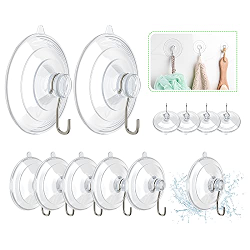 HangerSpace Suction Cup Hooks, 12 Packs Combo Set Clear PVC Suction Cups with Metal Hooks Removable Suction Cups for Kitchen Bathroom Shower Wall Window Glass Door (2 Large, 6 Medium, 4 Small),Variety - size: Variety