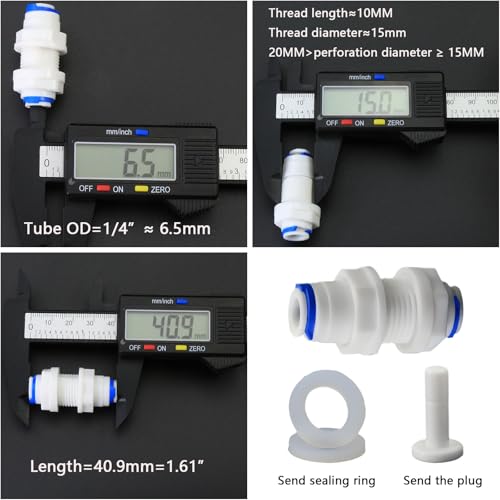1/4" Push-Fit Bulkhead Fitting, 3 Pcs | Plastic push-to-connect RO fitting for reverse osmosis water filter purifier systems. - size: 1/4" Panel Mount Adapter