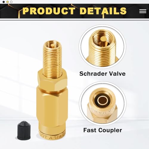 5 Packs 1/4" Air Value Inflation Schrader Valve, Schrader Valve Adapter with Push to Connect Button for 1/4" OD Air Hose Fittings for Semi Trucks Trailers - size: 1/4" OD 5PCS, style: Schrader Valve