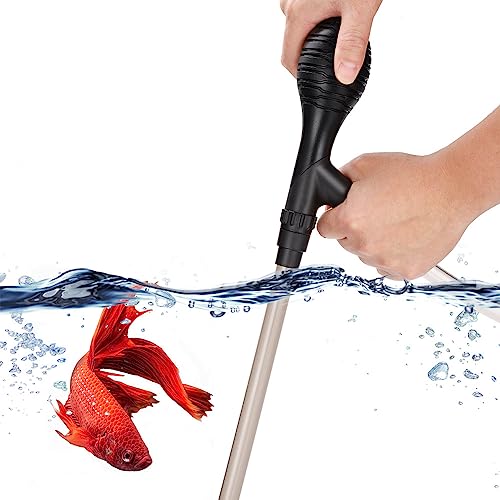 Small Gravel Vacuum for Aquarium, Manual Siphon Aquarium Cleaner with Adjustable Extension Tubes & Flow Control
