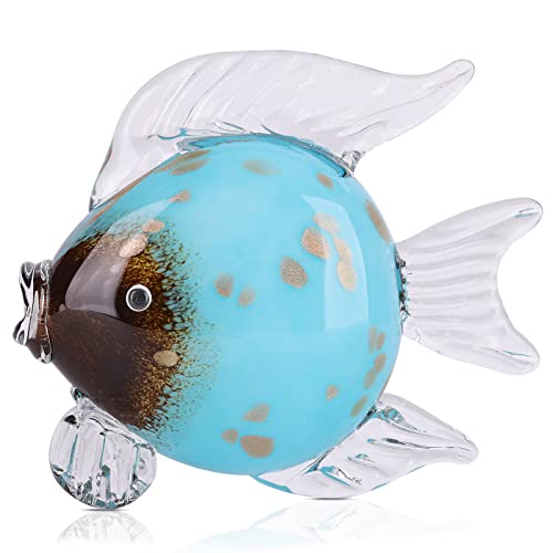 QIANLING Glass Fish Figurines - Coastal Home Decor, Modern Ocean Centerpieces for Living Room, Dining Area, Bathroom, Office, Coffee Table, Beach House, Nautical, Seaside, Entrance, Shelf Display - color: Blue & White Fish