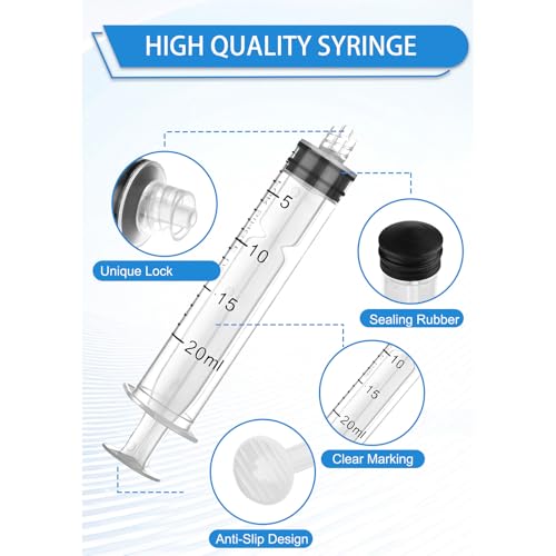 Luer Lock Syringe 20ml - Sterile Disposable Syringes without Needles (10 Pack), Individual Sealed Packaging - size: 20ml