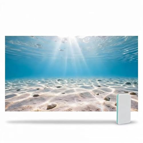 Aquarium Background & Double-Sided Sponge Cleaning Brush, 30x18 Inch Undersea Polyester Cloth Decor for Fish Tank, Blue Ocean Aquatic Themed Decorations Backdrop - size: 30x18in