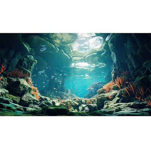 Aquarium Background Ocean Floor Fish Tank Background Underwater Coral Reef Stone Aquarium Backdrop Under Water Seaweed Background Cave Sunlight Backdrop Decoration Backdrops Vinyl 24x12in - color: Undersea Blue, size: 24(W)x12(H)inches/ 60(W)*30cm(H)