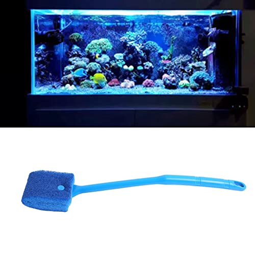 Tnfeeon Aquarium Scraper Double Sided Sponge Brush Cleaner Long Handle Fish Scrubber Sponge Scrubber Cleaner for Glass Aquariums and Home Kitchen 15.7 inches(Blue)