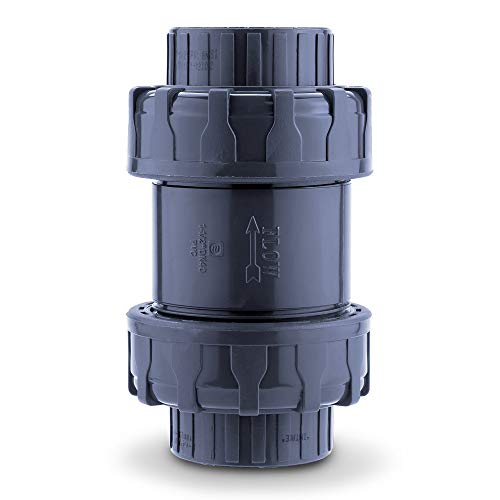 Sharkfellow 1 1/2’’ PVC True Union Ball Check Valve with Full Port, ASTM F1970, with EPDM Seals, Corrosion-Free, Service Free, Rated at 200 PSI @73F, Gray, 1 1/2 inch Socket (1 1/2'') - size: 1 1/2''
