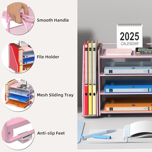 Spacrea Desk Organizers and Accessories, Paper Organizer for Desk with File organizer, Desk Accessories & Workspace Organizers for Office Supplies (Pink) - color: Pink