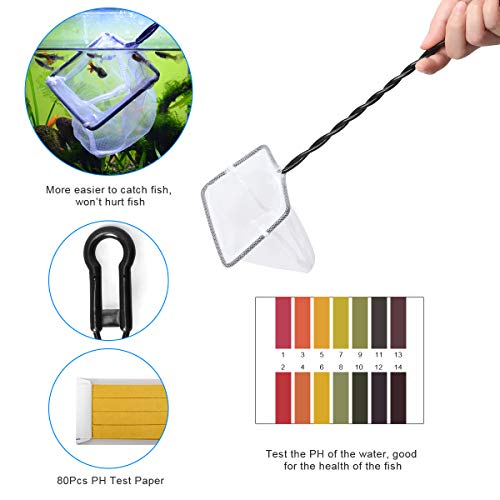 7 in 1 Aquarium Aquascape Tool Kit 15 inch, Aquatic Plant Extra Long Aquascaping Tool for Aquarium Fish Tanks Clean Accessories Set with Silver Tweezer Scissor Spatula, Fish Net, PH Paper, Bag