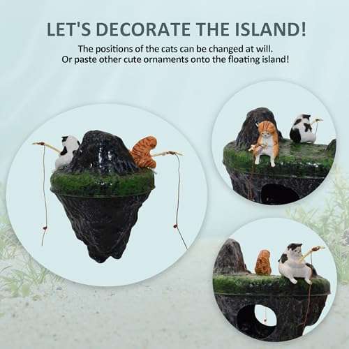 Aquarium Floating Island, Aquarium Decor, Cat Fishing Fun Fish Tank Decorations, Aquarium Cave Fish Hideout for Betta Goldfish Shrimp