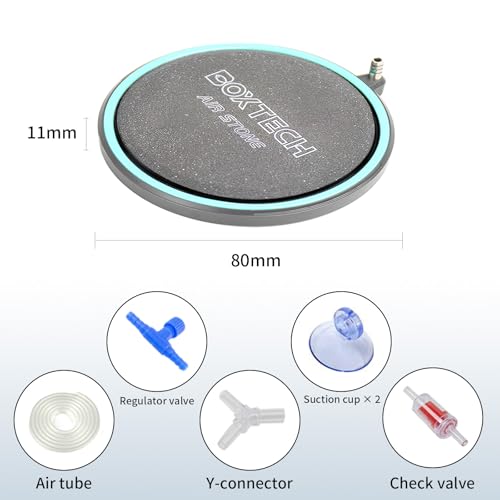 UPETTOOLS 3.2 Inch Air Stone for Aquarium – Quiet High Dissolved Oxygen Diffuser with Control Valve, Nano Bubbles Airstone Kit for Betta, Nano Tank, Shrimp & Freshwater/Saltwater Fish Tanks - size: 3.2 inch