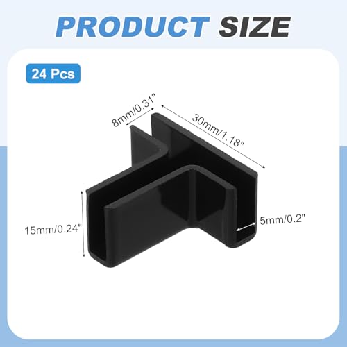 uxcell 24Pcs Plastic Glass Connector, Suitable for 5mm Thick t Shaped Glass to Glass Clamp, Fixing Bracket Rimless Clip Holder for Aquarium Fish Tank Display Shelves, Black - color: Black, size: 5mm