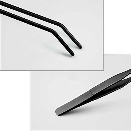 FRUTA Aquarium Tweezers Stainless Steel Straight and Curved Tweezer with Carbonation Protection Coating Against Rust Extra Long Reptiles Feeding Tongs Tools for Aquatic Tank Plants, 10.6 inch, Black