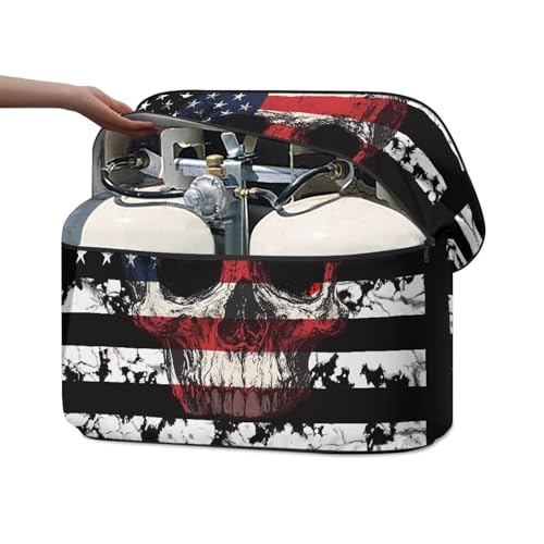 American Flag Skull Travel Trailer Cover Heavy Duty RV Camper Propane Tank Cover Fits 20LB Dual Propane Tanks Easy to Install - color: American Flag Skull, size: Small-Double 20LB