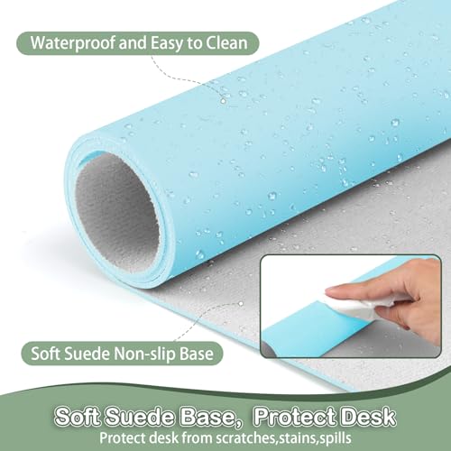 Boutilon Leather Desk Pad Protector,Non-Slip Mouse Pad,Laptop Desk Pad,Office Mouse Mat,Waterproof Leather Desk Blotter,Desk Writing Pad for Office and Home (S-Light Blue,24"x 14") - color: Light Blue, size: S 24" x 14"