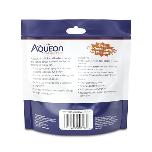 Aqueon PURE Betta Beads, Water Care for Unfiltered Aquariums, Maintains Clear Water and Helps Breakdown Organic Sludge, Blue