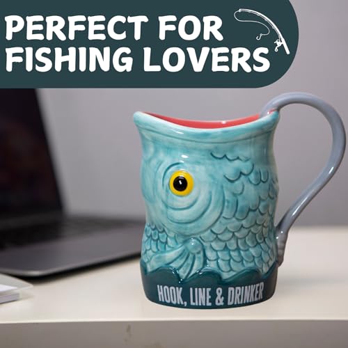 Boxer Gifts Gag Fishing Coffee Mug - Hook Line & Drinker - Funny Fish Gifts For Men - Unique Present For Bass Fisherman