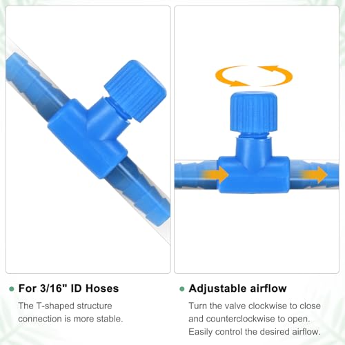 M METERXITY 20-Pack Aquarium Air Valve for 3/16" Airline Tubing PVC Aquarium Air Control Valves for Fish Tanks/Aquaculture, Regulators Air Pump Adjustable Valve[Blue]
